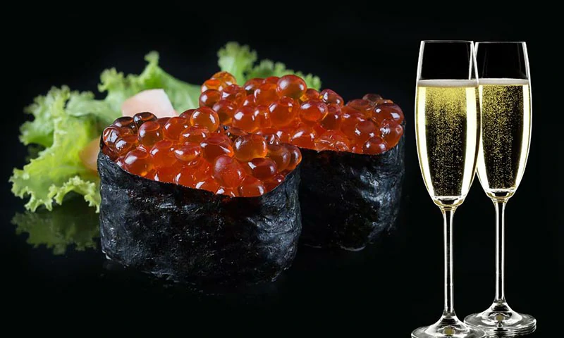 Trứng cá hồi sẽ phù hợp với rượu vang sủi bọt champagne