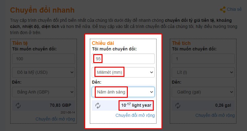 Đổi ly sang các đơn vị khác