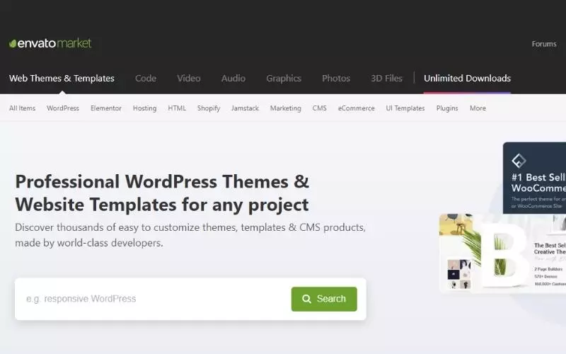 Themeforest chuyên cung cấp mẫu website với giao diện web có phần phức tạp