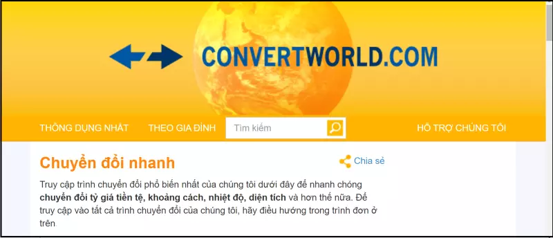 Truy cập vào trang web ConvertWorld