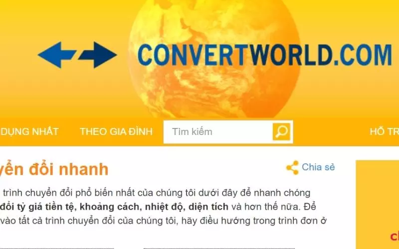 Truy cập vào website của Convert World