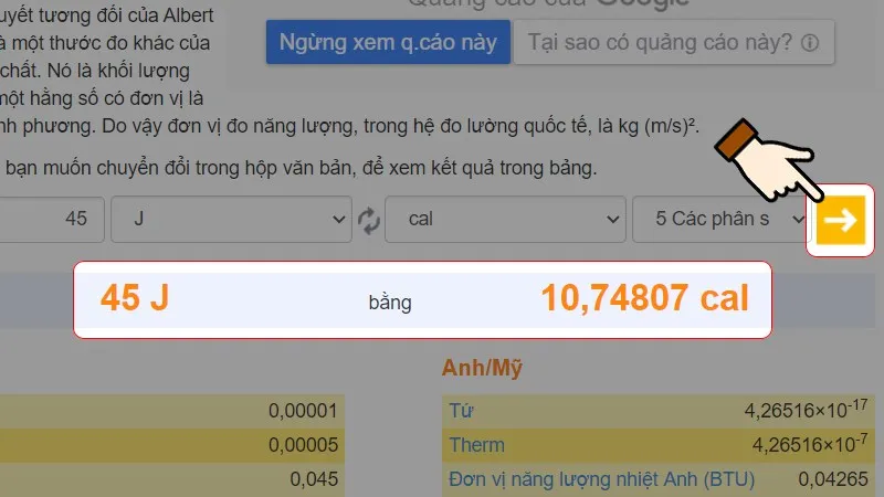 Chọn dấu mũi tên như hình để chuyển đổi đơn vị