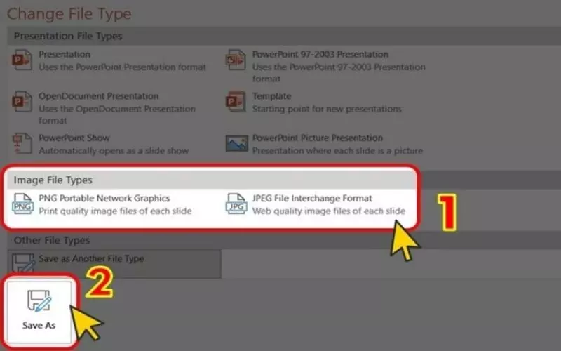 Mục Image File Type > Chọn định dạng PNG hoặc JPG > Save As