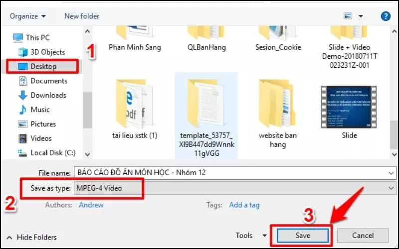 Chọn Create Video > Điền tên file và chọn nơi đặt file > Save