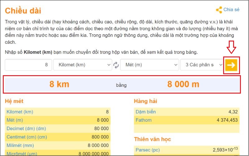 Nhấn nút mũi tên để nhận kết quả