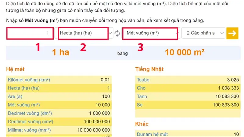 Nhập giá trị và đơn vị cần chuyển đổi