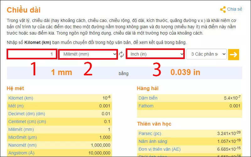 Chọn đơn vị muốn chuyển đổi.