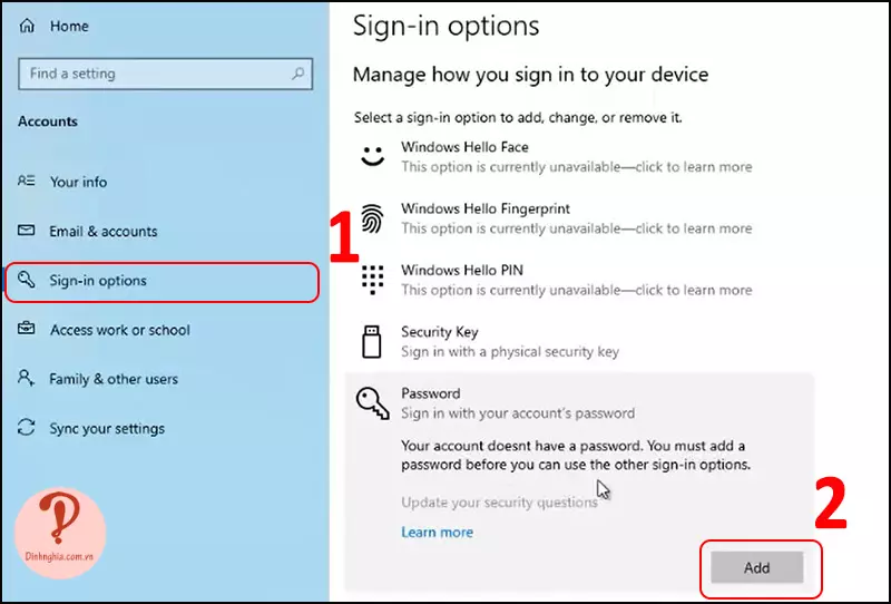 Chọn Sign-in options
