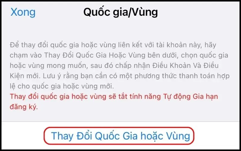 Chọn Thay Đổi Quốc Gia hoặc Vùng -> Kéo xuống và chọn Trung Quốc Đại Lục