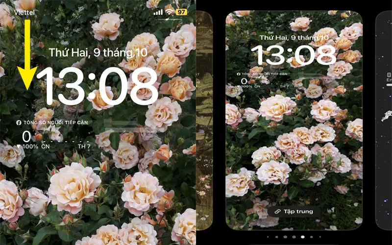 Vuốt từ góc trên trái xuống để hiển thị màn hình chờ cho iPhone