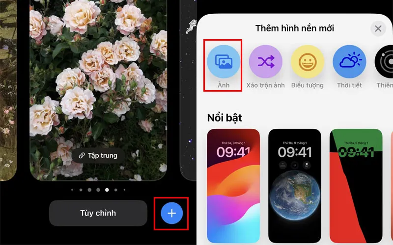 Nhấn vào biểu tượng (+), sau đó chọn "Ảnh"