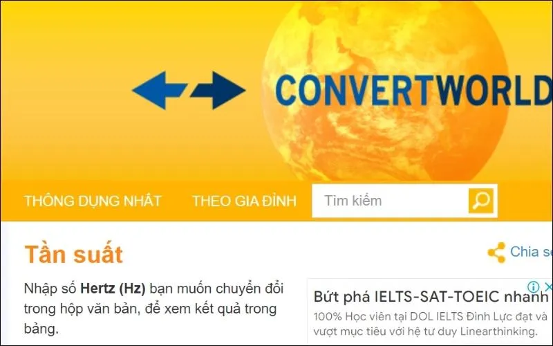 Truy cập vào website Convert World