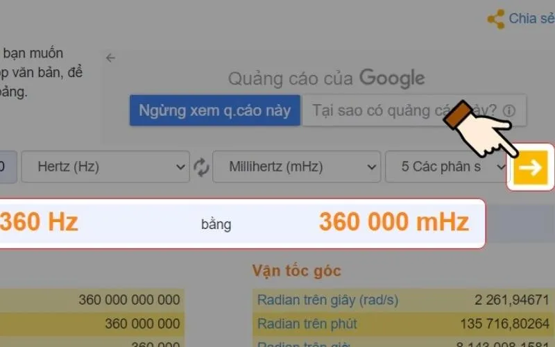 Nhấn chọn dấu mũi tên để chuyển đổi